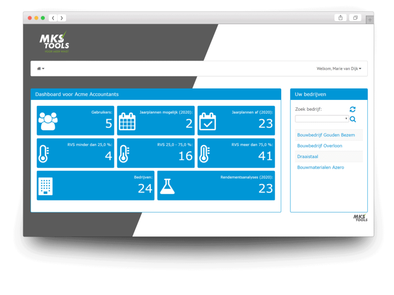 Software voor accountants en bedrijfsadviseurs - MKS.Tools dashboard